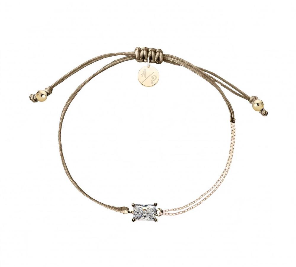 NEW ADRIANA PAPPAS women's cz emerald cut bracelet on colored cord in cappuccino